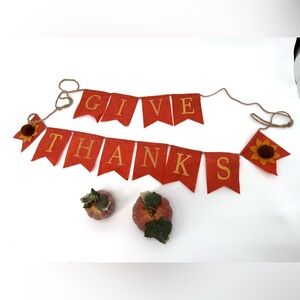 Autumn Harvest 'Give Thanks' Banner in Orange with Fall Pumpkins